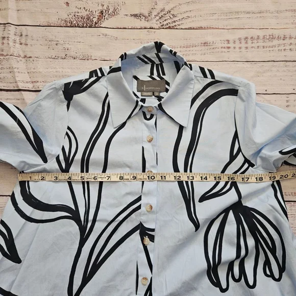 Anthropologie The Pollie Short Sleeve Swing Tunic Mini Dress Blue Black  Floral